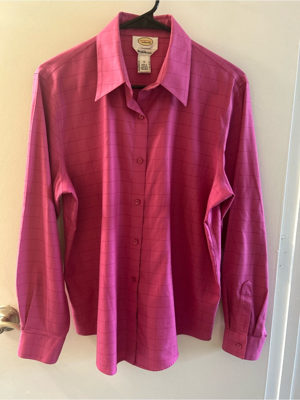 Talbots Women’s Pink Long-Sleeve Windowpane Dress Shirt
